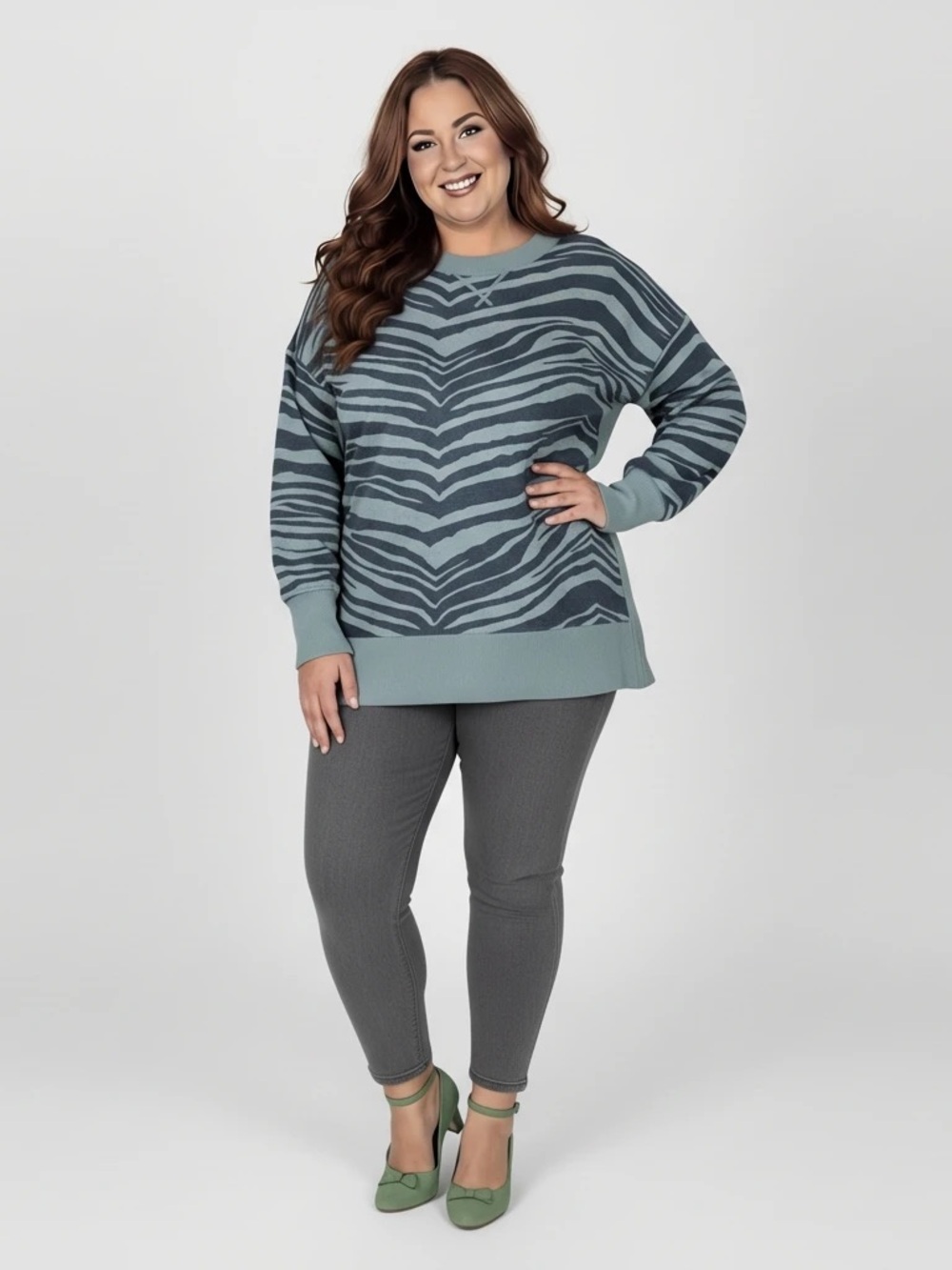 Aerie Good Vibes Oversized Sweatshirt Women’s Plus Size XXL Green Zebra Print